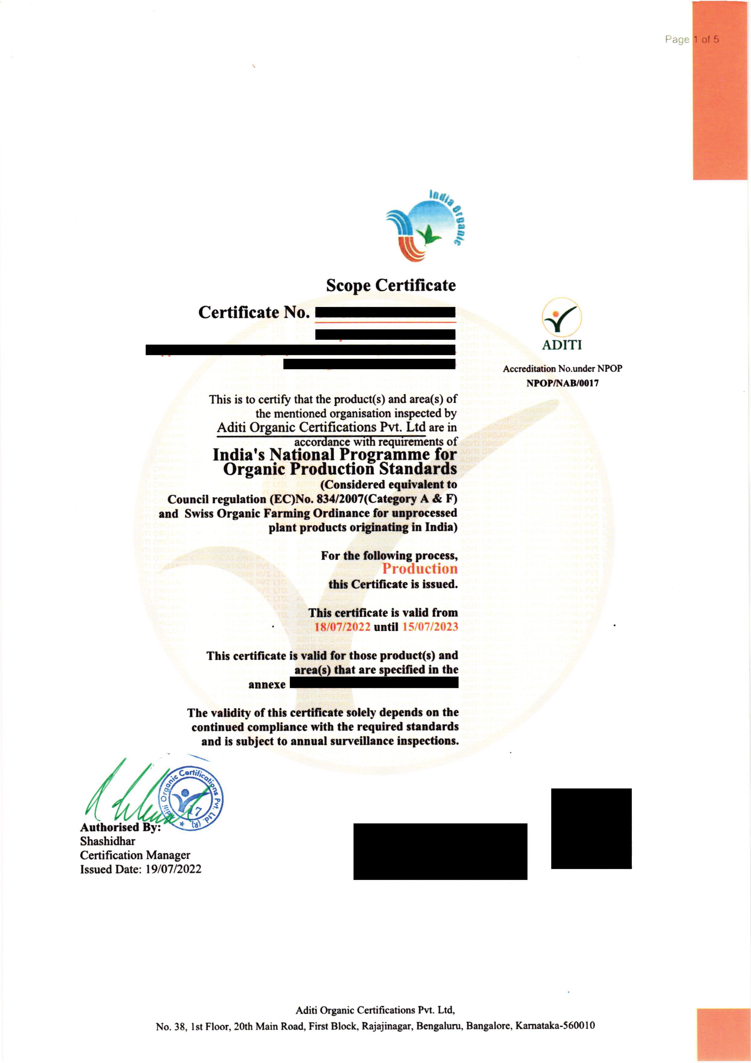 Happy Harvest Farms Certificates A-01